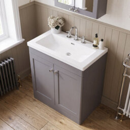 Balterley Swynnerton Traditional 2 Door Floor Standing Vanity Unit With Fireclay Basin, Satin Grey, 800mm - thumbnail 3
