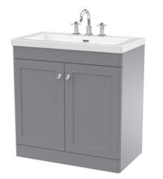 Balterley Swynnerton Traditional 2 Door Floor Standing Vanity Unit With Fireclay Basin, Satin Grey, 800mm