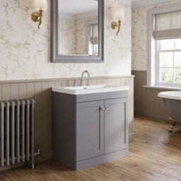 Balterley Swynnerton Traditional 2 Door Floor Standing Vanity Unit With Fireclay Basin, Satin Grey, 800mm - thumbnail 4
