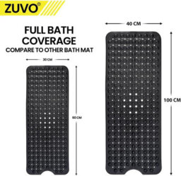 Zuvo Extra Long Bath Mat 100X40Cm Black Non Slip Shower Mat With Suction And Machine Washable - thumbnail 4