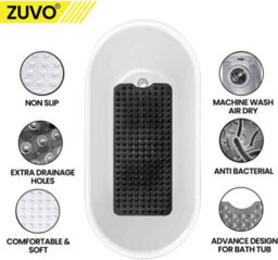 Zuvo Extra Long Bath Mat 100X40Cm Black Non Slip Shower Mat With Suction And Machine Washable - thumbnail 6