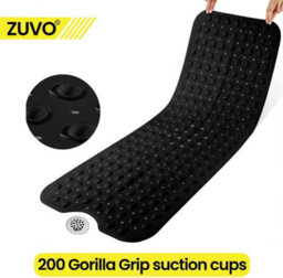 Zuvo Extra Long Bath Mat 100X40Cm Black Non Slip Shower Mat With Suction And Machine Washable - thumbnail 5