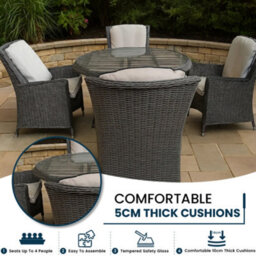 Nustone 6 Seater Grey Rattan Garden Furniture Set Outdoor Dining Set With Sofa, 2 Armchairs, 2 Stools & Glass Table - thumbnail 3