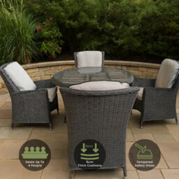 Nustone 6 Seater Grey Rattan Garden Furniture Set Outdoor Dining Set With Sofa, 2 Armchairs, 2 Stools & Glass Table - thumbnail 1