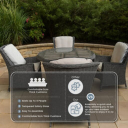 Nustone 6 Seater Grey Rattan Garden Furniture Set Outdoor Dining Set With Sofa, 2 Armchairs, 2 Stools & Glass Table - thumbnail 2