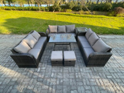 Fimous Wicker Rattan Garden Furniture Set With Dining Table Side Table 2 Small Footstools Patio Outdoor Lounge Sofa Set - thumbnail 1