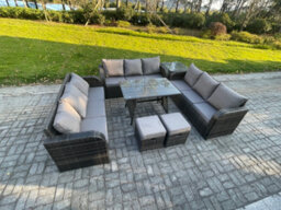 Fimous Wicker Rattan Garden Furniture Set With Dining Table Side Table 2 Small Footstools Patio Outdoor Lounge Sofa Set - thumbnail 2