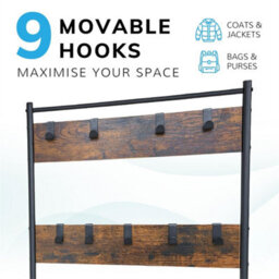 Rustic Brown Coat Rack Stand With Shoe Storage Bench 9 Hooks Rustic 2 Colours Entrance Hall - thumbnail 5