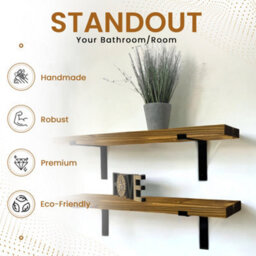 MKGT Set Of 2 Rustic Shelves, Wooden Shelving With Brackets For Wall (Tudor Oak, 120Cm (1.2M) - thumbnail 4