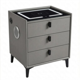 M N Furniture Ltd Luxury Smart Bedside Table, Led Light, Wireless Charging & 3 Drawers - Grey - thumbnail 2