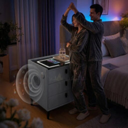 M N Furniture Ltd Luxury Smart Bedside Table, Led Light, Wireless Charging & 3 Drawers - Grey - thumbnail 5