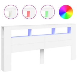 Berkfield Led Headboard White 220X18.5X103.5 Cm Engineered Wood - thumbnail 2