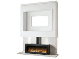 Acantha Pre-Built White Marble Effect Media Wall 3 With Vision Electric Media Stove In Black - thumbnail 3