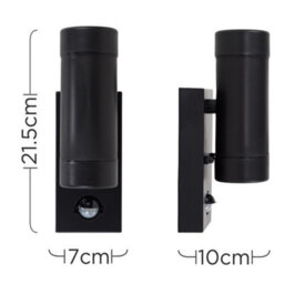 Valuelights Trenley Pair Of Black Ip44 Rated Outdoor Garden Up/down Wall Lights With Pir Motion Sensor With 3W Led Gu10 Bulbs - thumbnail 5