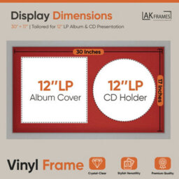 "30X17"" Light Grey Modern Vinyl Record Frame With Crimson Mount For 12 Inch Lp Album Cover & Disc - Ak Frames" - thumbnail 2