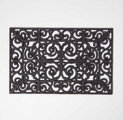 Homescapes Black Wrought Iron Effect Parisian Rubber Doormat 70 X 45 Cm