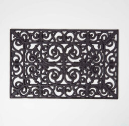 Homescapes Black Wrought Iron Effect Parisian Rubber Doormat 70 X 45 Cm