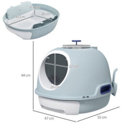 Pawhut Futuristic Capsule-Shaped Cat Litter Box W/ 2 Doors Scoop Drawer Blue - thumbnail 3