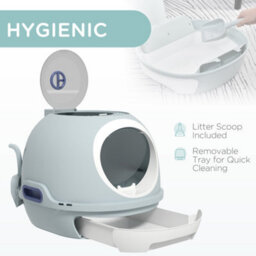 Pawhut Futuristic Capsule-Shaped Cat Litter Box W/ 2 Doors Scoop Drawer Blue - thumbnail 4