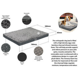 Pet Bed With Charcoal Infused Memory Foam - Dog Or Cat Orthopaedic Mattress With Zipped Cover & Anti-Slip Bottom - Medium - thumbnail 7