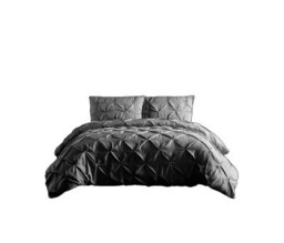 Pintuck Pinch Pleated Polycotton Duvet Cover And Pillowcase/s Set Bed Linen Black - thumbnail 2