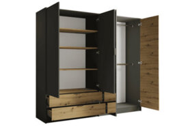 Arte Rimini 12 Hinged Door Wardrobe 220Cm Graphite & Oak Artisan - Organised Storage For Large Bedrooms - thumbnail 2