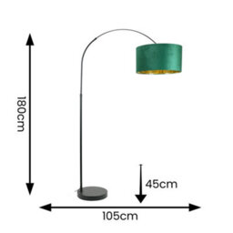 Valuelights Louis Black Arched Floor Lamp With Forest Green Velvet Drum Metallic Gold Inner Shade - thumbnail 4