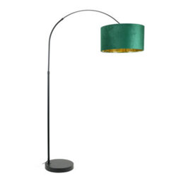 Valuelights Louis Black Arched Floor Lamp With Forest Green Velvet Drum Metallic Gold Inner Shade - thumbnail 2