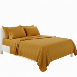 Plain Poly Cotton Easy Care Fitted Flat Sheet Matching Pillowcases Set Mustard - thumbnail 2
