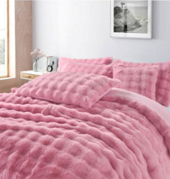 Homes & Linen Blush Pink Teddy Square Duvet Cover Set Ultra Soft Plush Bedding With Matching Pillowcases