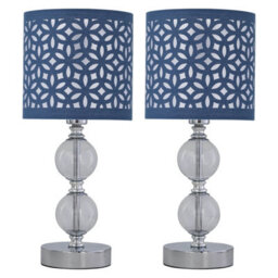 First Choice Lighting Set Of 2 Chrome Two Ball Table Lamps With Navy Blue Cut Out Shades