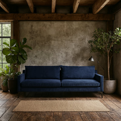 Wyld Haus Madrid Midnight Blue Velvet 3-Seater Sofa With Black Metal Legs - image 1