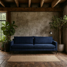 Wyld Haus Madrid Midnight Blue Velvet 3-Seater Sofa With Black Metal Legs - thumbnail 1