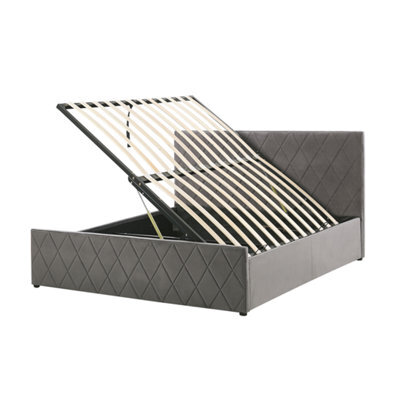 Beliani Ottoman Bed Velvet Rochefort 140 X 200 Cm (Eu Double) Grey - image 1