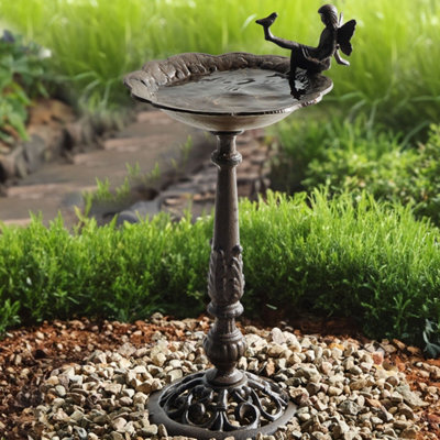 Wyld And Coco Brown Iron Bird Bath And Feeder, Antique-Style Fairy Motif, 24 X 53Cm - image 1