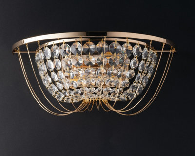 Luminosa Lighting Luminosa Vienna Crystal K9 Flush Wall Light, Gold, E14