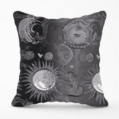 Warren Reed Designer Black Grey Abstract Sun And Moon Cushions 45Cm X 45Cm - image 1