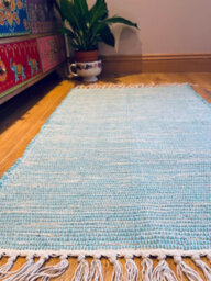 Second Nature Online Hush Hand Loomed Soft Cotton Rug In Muted Colours / 75 X 120 Cm / Turquoise - thumbnail 1