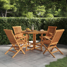 Berkfield 5 Piece Folding Outdoor Dining Set Solid Wood Teak - thumbnail 1