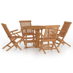 Berkfield 5 Piece Folding Outdoor Dining Set Solid Wood Teak - thumbnail 2