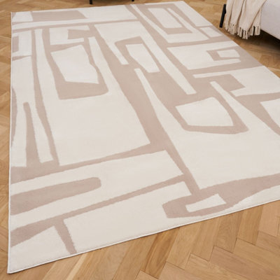 The Rugs Loft Beige And Ivory Abstract Geometric Living Room Area Rug And Runners Soft Pile - image 1