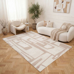 The Rugs Loft Beige And Ivory Abstract Geometric Living Room Area Rug And Runners Soft Pile - thumbnail 3