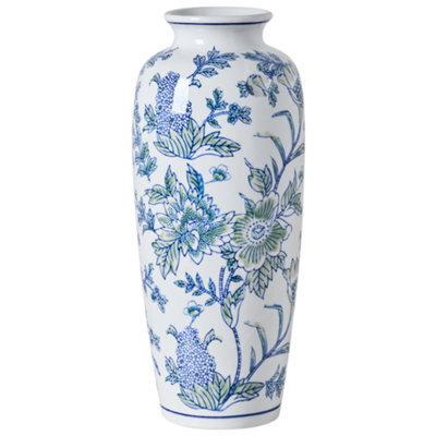 Beliani Flower Vase Guadix Porcelain 35 Cm White/ Blue - image 1