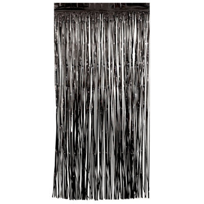 Unique Party Foil Fringe Door Curtain Black (One Size)