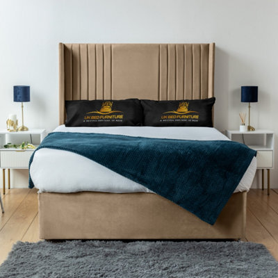 UKBEDFURNITURE Skyline Beige Plush Wingback Divan Bed Base With 54 Inch Headboard & 10 Inch Orthopaedic Mattress - No Storage - image 1