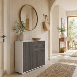 Wyld Haus Luel Sideboard, High Gloss White, Grey Wood-Effect, 2 Drawers 2 Doors, 79W X 36D X 74H Cm - thumbnail 1