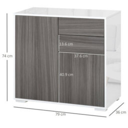 Wyld Haus Luel Sideboard, High Gloss White, Grey Wood-Effect, 2 Drawers 2 Doors, 79W X 36D X 74H Cm - thumbnail 3