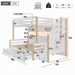 Merax 3Ft Single Bunk Bed 90 X 190 Cm, Storage Staircase, 2 Drawers, Sliding-Door Shelves, Led & Usb Charging, White - thumbnail 4