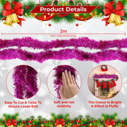 Neel Blue Rose Pink Metallic Shiny Christmas Tinsel Garland For Xmas Tree & Home Decorations, 2M X 9Cm - thumbnail 2