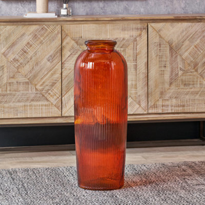 Pacific Lifestyle Tall Ribbed Vase In Orange Recycled Glass - image 1